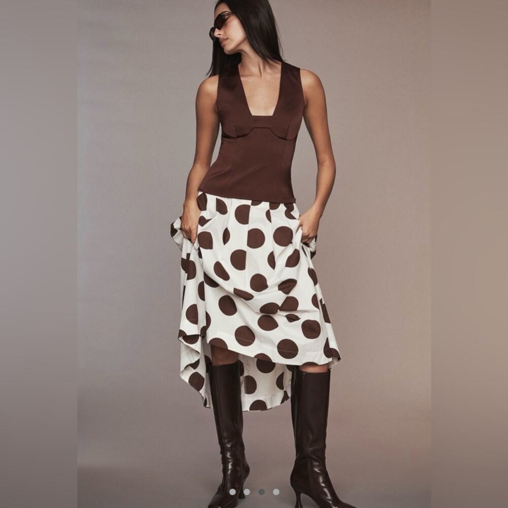 Anthropologie Brown Silky Plunge Neck Tank